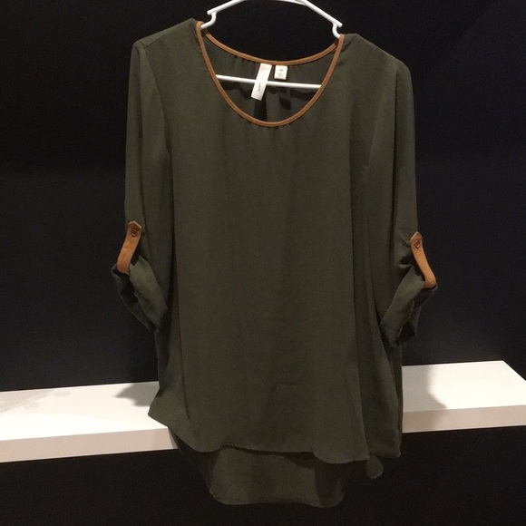 Tacera Tops - Tecera Medium Olive Green 3/4 Sleeve Flow Top